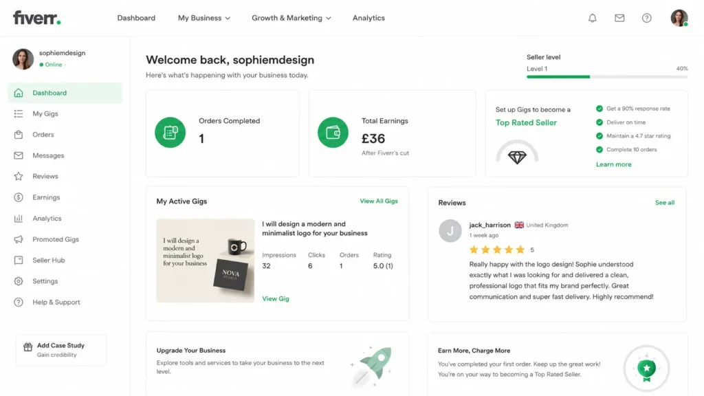 Fiverr Earning Dashboard Screenshot