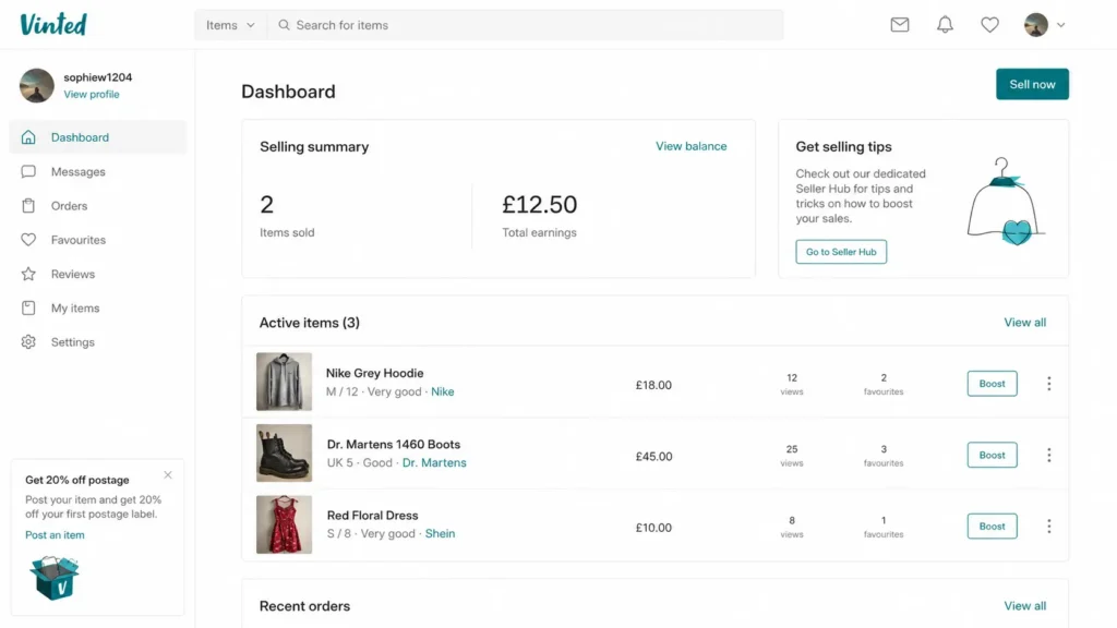 Vinted Earning Dashboard Screenshot
